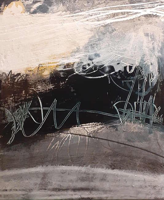 Abstrakte Malerei mit Asche und Bitumen 1_KR 60x50cm